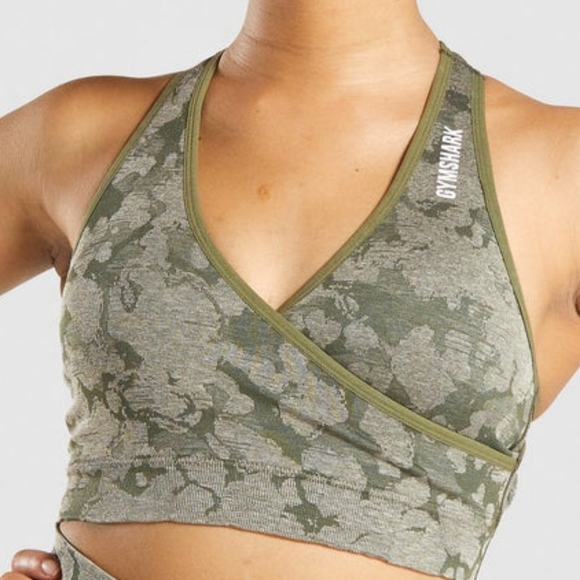 Gymshark Other - Gymshark Sports Bra Womens Green Camo Size XL Adapt Seamless Wrap Crossover Top